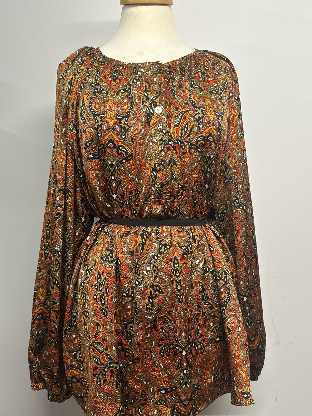 MICHAEL Michael Kors 2X Paisley Print Long Sleeve Peasant Blouse Tunic